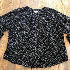 VELVET brand black floral cotton 3/4 sl button top/L